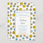 金ゴールドシルバーブルードットズ退職招待状 招待状 (正面/裏面)