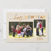 金ゴールドシルバーブロンズハッピーニューイヤー2写真ホリデー シーズンカード (正面)