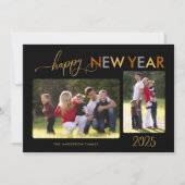 金ゴールドシルバーブロンズハッピーニューイヤー2枚フォトブラック シーズンカード (正面)