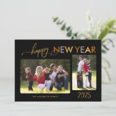 金ゴールドシルバーブロンズハッピーニューイヤー2枚フォトブラック シーズンカード (スタンド正面)