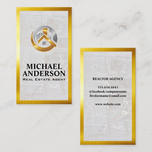 金ゴールドシルバープロパティロゴ | 大理石 | 金ゴールド縁ど 名刺 (正面/裏面)