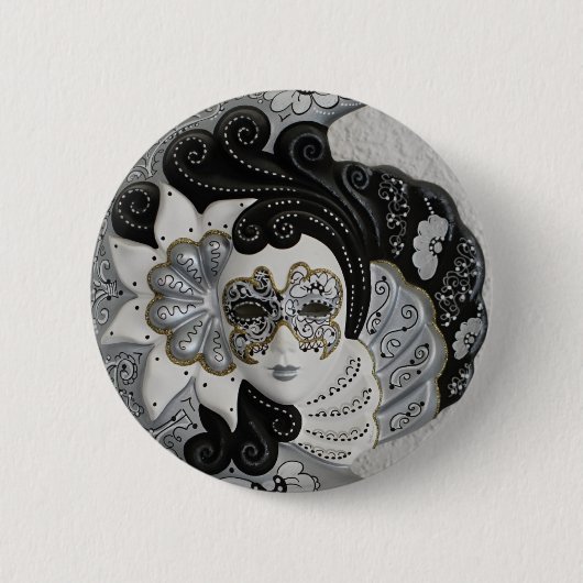 金ゴールドシルバーベネチアンマスク 缶バッジ (正面)