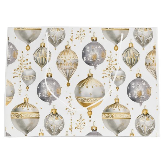 金ゴールドシルバーホワイトクリスマスオーナメント抱き枕 ラージペーパーバッグ (正面)