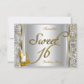 金ゴールドシルバーホワイトSweet sixteenスウィート16パーティー 招待状 (正面)