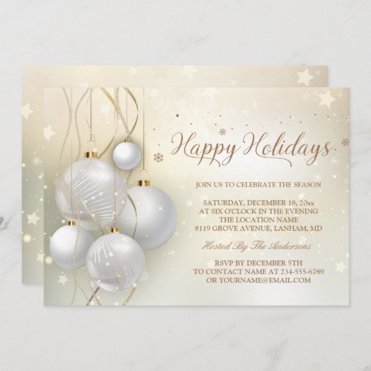 金ゴールドシルバーボーブルズスターズライトシックホリデーパーティー 招待状 (正面/裏面)
