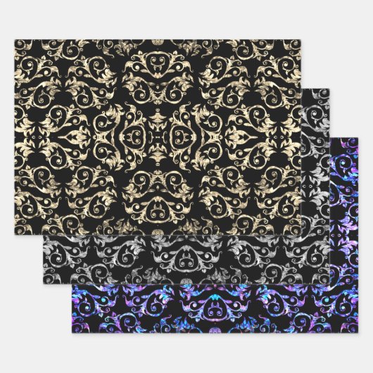 金ゴールドシルバーマザーオブパールコレクション ラッピングペーパーシート (セット)