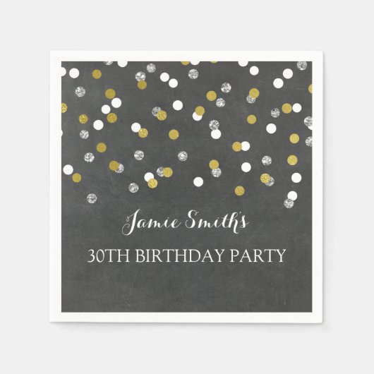 金ゴールドシルバーモノグラム30thバースデーナプキン紙吹雪 スタンダードカクテルナプキン (正面)