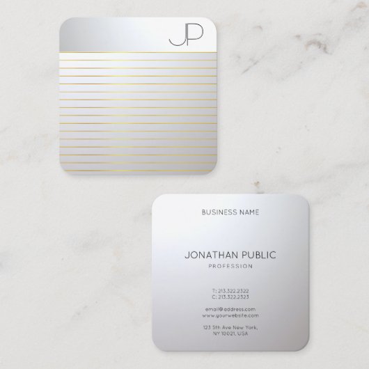 金ゴールドシルバールックモダンエレガントプロフェッショナル スクエア名刺 (正面/裏面)