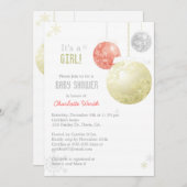 金ゴールドシルバーレッドクリスマスベビーガールシャワー 招待状 (正面/裏面)
