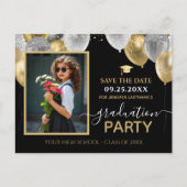 金ゴールドシルバー卒業パーティー写真セーブ日付 ポストカード (正面)