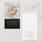 金ゴールドシルバー実在エステートロゴ |大理石レザー 名刺 (正面/裏面)