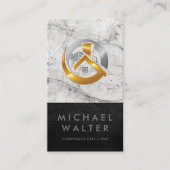 金ゴールドシルバー実在エステートロゴ |大理石レザー 名刺 (正面)