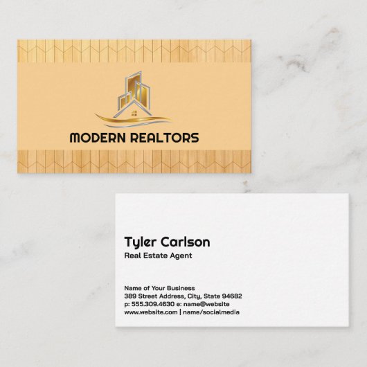 金ゴールドシルバー実在エステートロゴ |木製パネル 名刺 (正面/裏面)