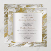 金ゴールドシルバー抽象芸術マーブルグレーバースデーパーティー 招待状 (正面/裏面)