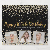 金ゴールドシルバー紙吹雪フォトコラージュ100誕生日 スパークリングワインラベル (シングルラベル)