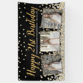 金ゴールドシルバー紙吹雪フォトコラージュ21歳 横断幕 (縦)