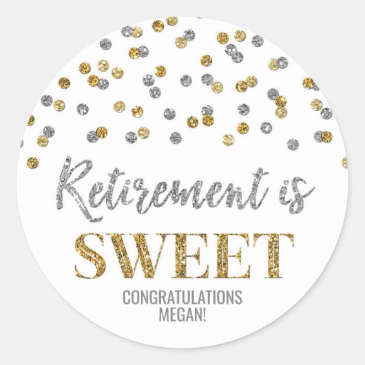 金ゴールドシルバー紙吹雪リタイアは甘 ラウンドシール (正面)