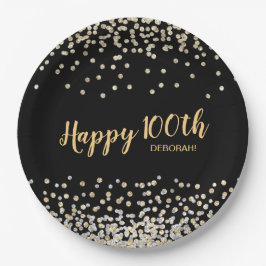 金ゴールドシルバー紙吹雪100th誕生日パーティー ペーパープレート