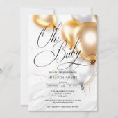 金ゴールドシルバー風船性神経性赤ちゃんシャワー 招待状 (正面)