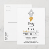 金ゴールドシルバー・ロケット船宇宙誕生日会 インビテーションポストカード (正面/裏面)