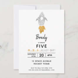 金ゴールドシルバー・ロケット船宇宙誕生日会 招待状