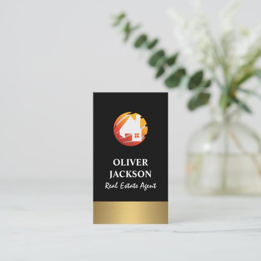 金ゴールドシルバ実在ーエステートホームグローブロゴ 名刺 (スタンド正面)