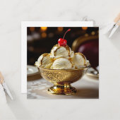 金ゴールドシロップ付きアイスクリームサンデ空白のー カード (正面/裏面インサイチュ)