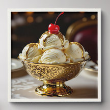 金ゴールドシロップ付きアイスクリームサンデ空白のー