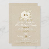 金ゴールドシンデレラキャリッジクラフトスウィート16誕生日 招待状 (正面/裏面)