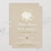 金ゴールドシンデレラキャリッジクラフトモダンベビーシャワー 招待状 (正面/裏面)