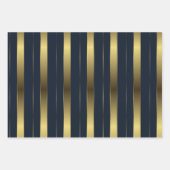 金ゴールドシンプルとネイビーブルーの幾何ストライプ ラッピングペーパーシート (正面3)