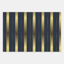 金ゴールドシンプルとネイビーブルーの幾何ストライプ ラッピングペーパーシート