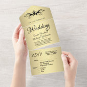 金ゴールドシンプルとブラックトリフォールドw Rsvp結婚's オールインワン招待状 (貼ってはがせる)