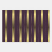 金ゴールドシンプルとブルゴーニュ紫色の幾何ストライプ ラッピングペーパーシート (正面3)