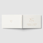 金ゴールドシンプルとベージュ | 植物性モノグラム結婚ズ ゲストブック (全面)