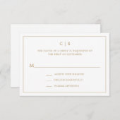 金ゴールドシンプルとホワイトモノグラム結婚ズ 出欠カード (正面/裏面)