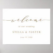 金ゴールドシンプルとモダン結婚の歓迎サイン ポスター (正面)