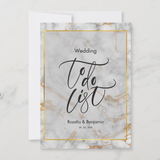 金ゴールドシンプルのリストに結婚する大理石グレー ノートカード (正面)