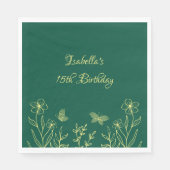 金ゴールドシンプルの花エメラルドグリーン スタンダードランチョンナプキン (正面)