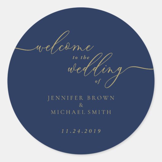 金ゴールドシンプルへようこそ結婚の ラウンドシール (正面)