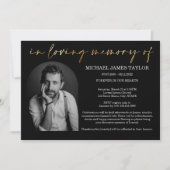 金ゴールドシンプルアーチの写真を愛の記憶の葬儀で 招待状 (正面)