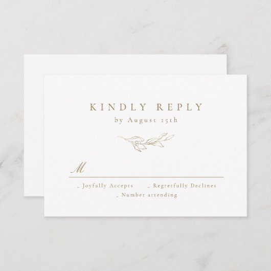 金ゴールドシンプルエレガンス植物性結婚植物 出欠カード (正面/裏面)