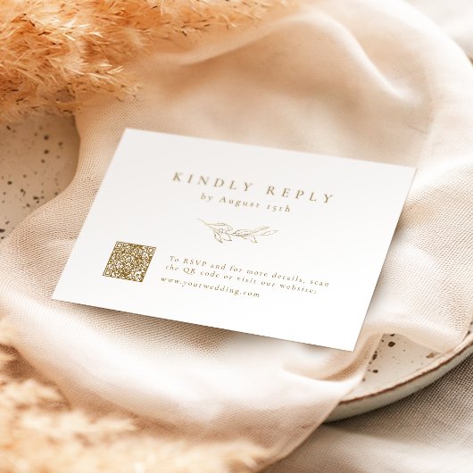 金ゴールドシンプルエレガンス植物性QRコ結婚ード 出欠カード