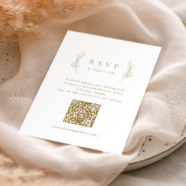 金ゴールドシンプルエレガンス植物性QRコ結婚ード 出欠カード