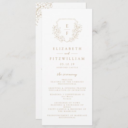 金ゴールドシンプルエレガントさくらんぼブロッサムモノグラムクレスト プログラム (正面/裏面)