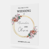 金ゴールドシンプルエレガントフローラ結婚/スクリプトフォント アクリルサイン (傾斜)