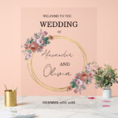 金ゴールドシンプルエレガントフローラ結婚/スクリプトフォント アクリルサイン (ウェディング)