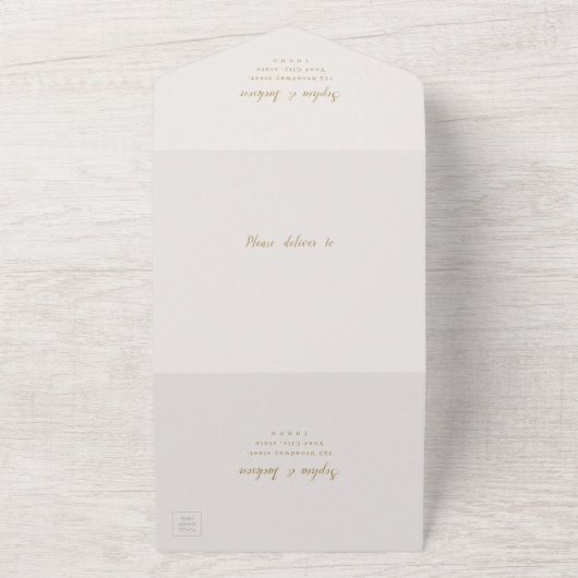 金ゴールドシンプルエレガントロマン結婚ト脚本 オールインワン招待状 (外側)