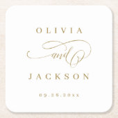 金ゴールドシンプルエレガントロマン結婚ト脚本 スクエアペーパーコースター (正面)