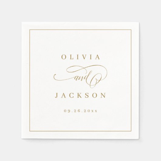 金ゴールドシンプルエレガントロマン結婚ト脚本 スタンダードカクテルナプキン (正面)